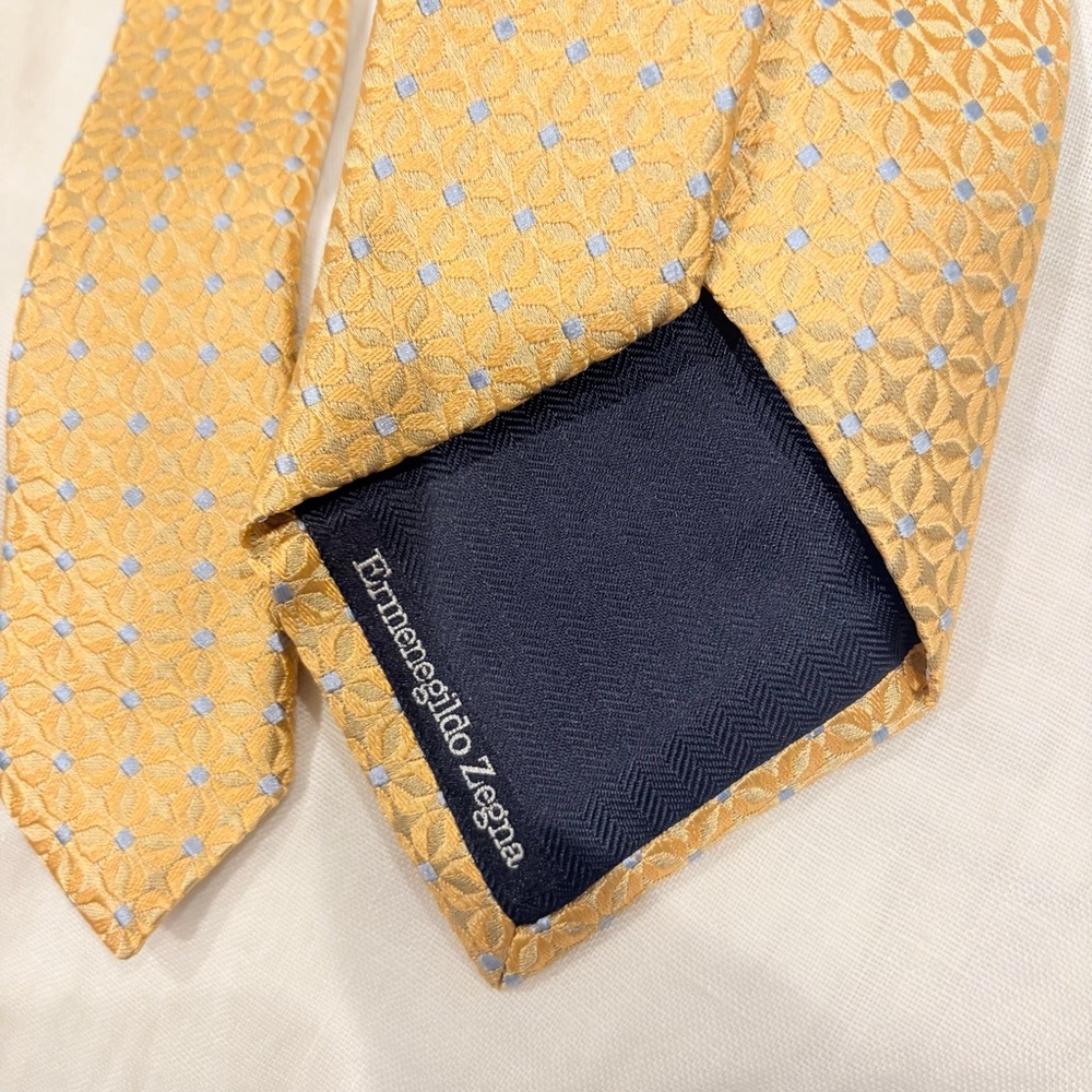 Ermenegildo Zegna Art Deco Silk Necktie Yellow Gold Blue - Picture 3 of 5